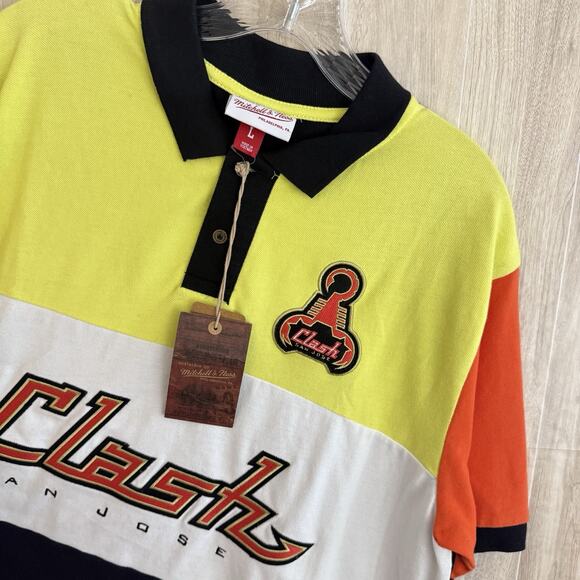 NWT Mitchell & Ness San Jose Clash Polo Shirt Men’s Sz Large Color Block Soccer - Picture 10 of 12